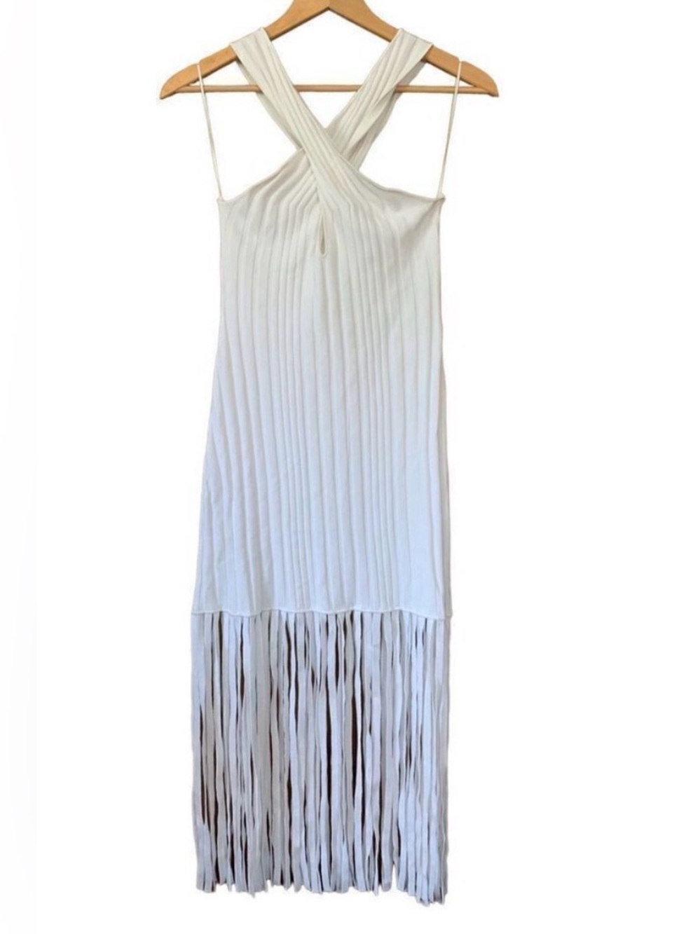 MILLY crisscross halter dress with fringe in S